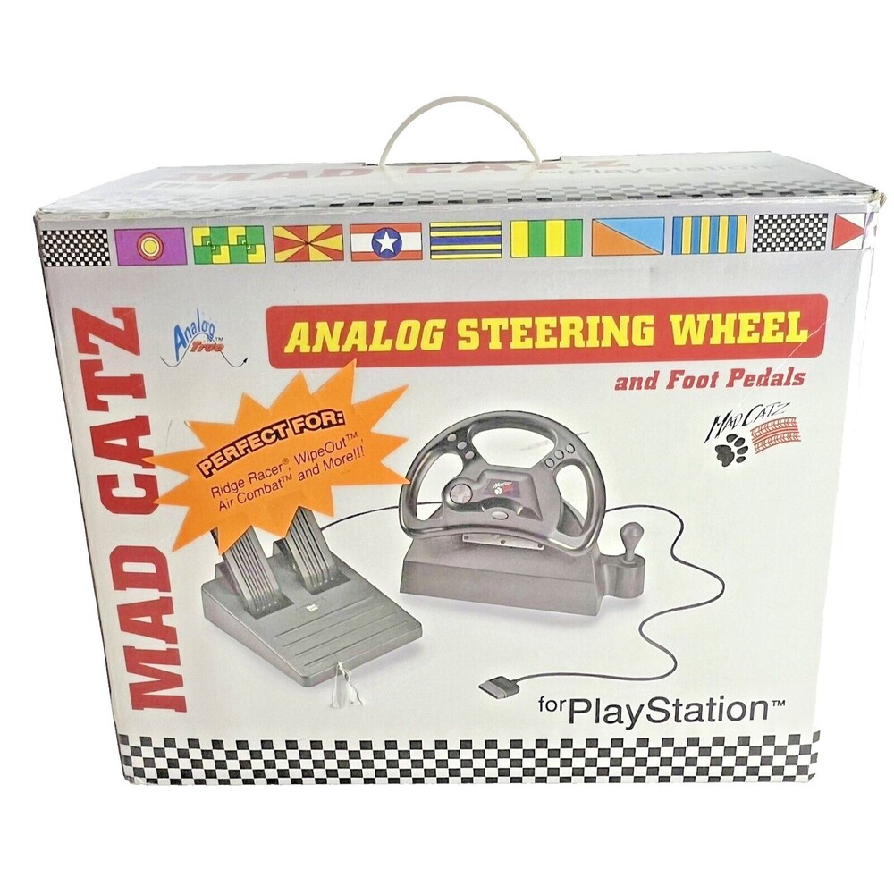 Mad Catz Sony PlayStation 1 Vintage Steering Wheel and Pedals in Box Tested